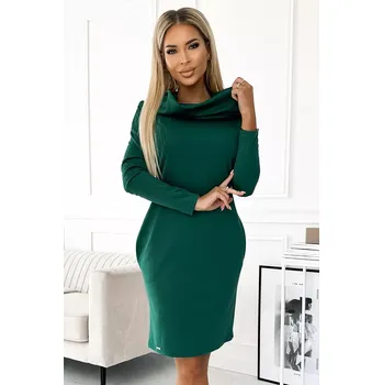 Dámské šaty 503-1 Teplé šaty s velkým rolákem a kapsami - ZELENÉ L