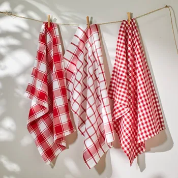 Utěrka Blancheporte Sada 3 kuchyňských utěrek s potiskem kostky, barvená vlákna, červené červená
