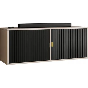 Televizní stolek TV stolek VELI 2 zlaté úchyty, dvířka kašmír + černá