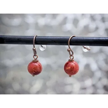 Náušnice Visací náušnice z měděného drátu s korály 8 mm