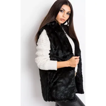 Dámská černá chlupatá vesta AT-KZ-05201.95P-black Velikost: M/L