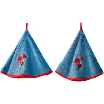 Utěrka Blancheporte Sada 2 froté kulatých utěrek s výšivkou vlčích máků modrá