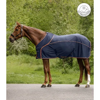 Deka pro koně Deka proti hmyzu síťovaná letní Cooler Waldhausen Barva: půlnoční modrá/oranžová, Velikost: 125 cm vzdušná, lehká, ideální po práci nebo na pastvu