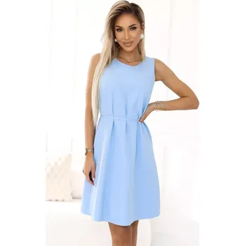 Dámské oblečení 296-12 VICTORIA Trapézové šaty bez rukávů s páskem - MODRÉ L
