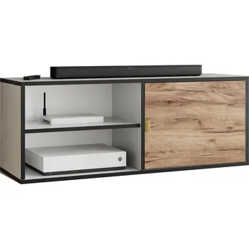 Televizní stolek TV stolek LUNA 2 zlaté úchyty, otevřený, bílý + dub craft zlatý