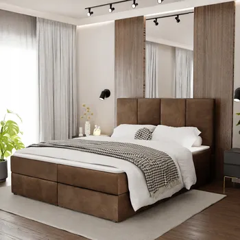 Postel Čalouněná dvoulůžková postel Mabeno 140x200, odstíny hnědé