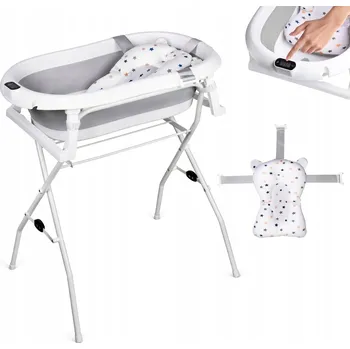 Koupání kojence Moovkee. Vana pro miminka se stojánkem, 80 cm, skládací, teploměr, modrá barva