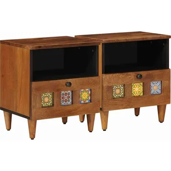 Noční stolek vidaXL Noční skříňka 2 pcs Hnědá 40 x 33 x 46 cm Masivní mangové dřevo [4018231]