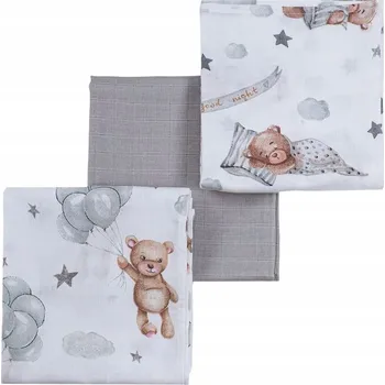 Plena Mušelínová plena 123Baby 60x75 cm medvídci 3 ks