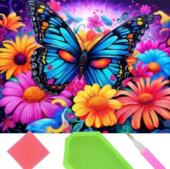 Obraz Diamantové vyšívání Motýl Květiny Diamond Painting Mozaika Kreativní Sada