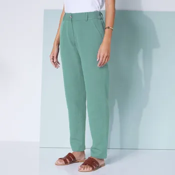 Dámské kalhoty Vzdušné chino kalhoty s pružným pasem, plátno z bavlny a lnu tyrkysová 38