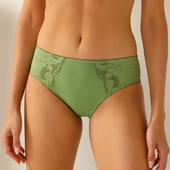 Kalhotky Sada 2 jednobarevných kalhotek midi Olbia zn. Confidence Lingerie s ažurovou výšivkou zelená 46/48