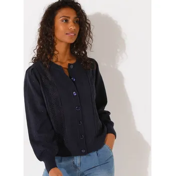 Dámský svetr Ažurový svetr na knoflíky nám. modrá 46/48