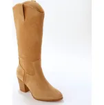Kožené vysoké kovbojské kozačky na podpatku béžová 36