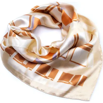 Šátek Fennysun Inc. Šátek saténový - béžový s geometrickým potiskem