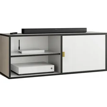 Televizní stolek TV stolek LUNA 2 zlaté úchyty otevřený bílý