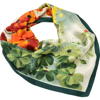 Šátek Šátek - zeleno-oranžový s květinovým potiskem