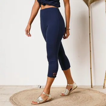 Dámské legíny 3/4 legíny s macramé a pružným pasem nám. modrá 56