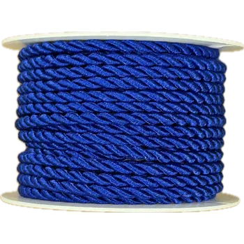 Stuha Provázek kroucený TwistCord Royal Blue tmavě modrý 3mm x 4m (6,- Kč/m) (provázek dekorační, atlasový, kroucený, tmavě modrý)