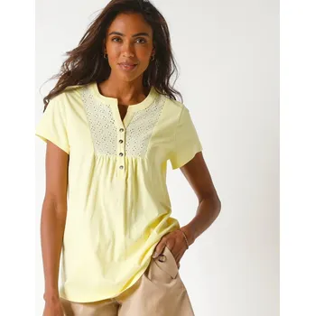 Dámské tričko Tričko s krátkými rukávy a výstřihem na knoflíčky lemovaným madeirou žlutá 42/44
