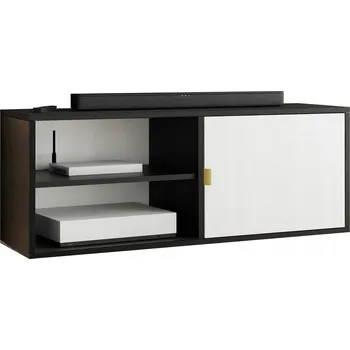 Televizní stolek TV stolek LUNA 2 zlaté úchyty otevřený černý + bílý