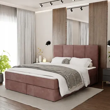 Postel KONTINENTÁLNÍ POSTEL 180x200 ČALOUNĚNÁ DVOJITÁ S MATRACÍ STARORŮŽOVÁ