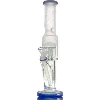 Skleněný pískovaný bong CALVO Straight Tube, fialový, 42 cm, zábrus 14 mm (Masivní 42 cm vysoká vodní dýmka ze 7 mm silného skla s dvojitou perkolací a ručně pískovaným designem.)