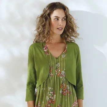 Bolerko Jednobarevné bolerko s 3/4 rukávy khaki 46/48