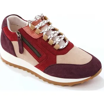Dámská obuv Kožené šněrovací tenisky se zipem a barevnými vsadkami béžová/bordó 39