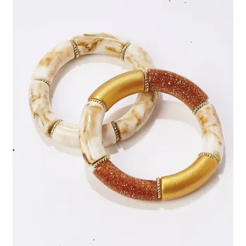 Náramek Sada 2 pružných korálkových náramků režná/zlatá