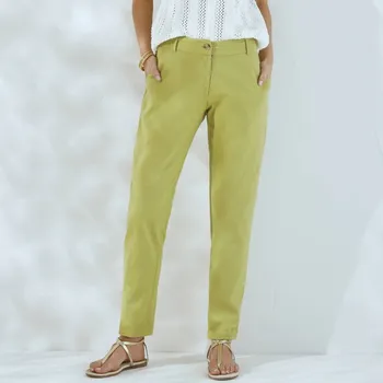 Dámské kalhoty Vzdušné chino kalhoty s pružným pasem, plátno z bavlny a lnu mechová 54