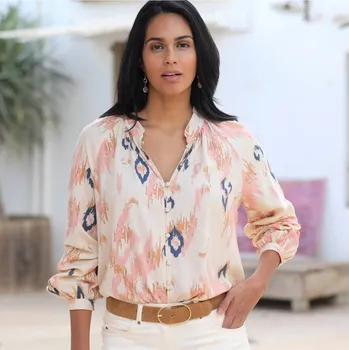 Dámská halenka Široká halenka s etno potiskem béžová/růžová 46