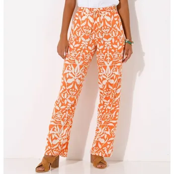 Dámské kalhoty Široké splývavé kalhoty s potiskem mandarinka/béžová 46