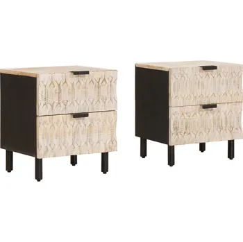 Noční stolek vidaXL Noční skříňka 2 pcs Bílá 40 x 33 x 46 cm Masivní mangové dřevo [4017863]