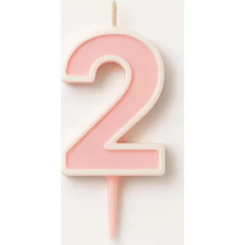 Dortová svíčka Svíčka ČÍSLICE 2 růžová pastelová - svíčky na dort narozeninové číslice 4 cm