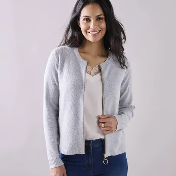 Dámský svetr Svetr na zip šedý melír 42/44