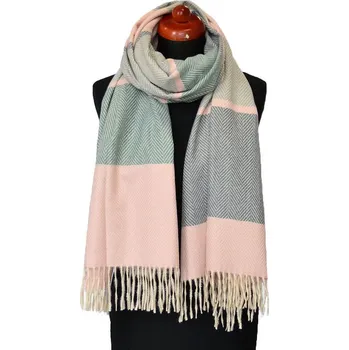 Šála Maxi šála - růžovo-zelená s potiskem rybí kost