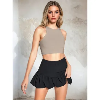 Dámské tričko Sinsay - Crop top z&nbsp;žebrovaného úpletu - béžová - 296AI-08X - 296AI-08X-XXS