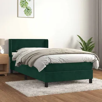 Postel vidaXL Box spring postel s matrací 100x200 cm samet [3130824] Barva: Tmavě zelená