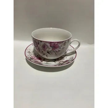 ŠÁLEK S PODŠÁLKEM 240ml Rose Banquet porcelánový s růžemi