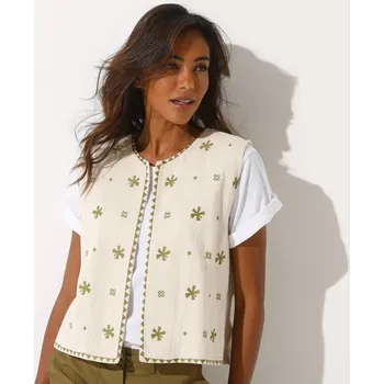 Dámská vesta Mušelínová vesta s výšivkou režná/khaki 46