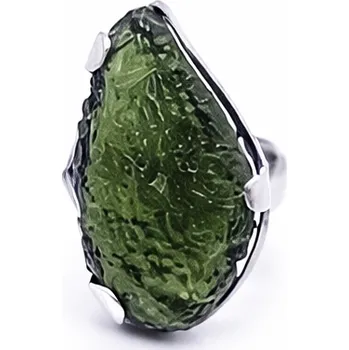 Prsten Stříbrný prsten s vltavínem 2,9 cm x 1,6 cm