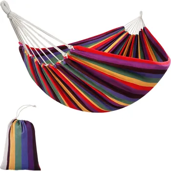 Houpací síť Outsunny Houpací síť Outdoor Cotton Carrying Bag Nosnost 150 kg Pestrobarevné 290x150cm | Aosom