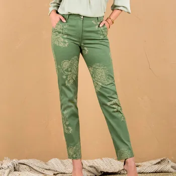 Dámské kalhoty Chino kalhoty s paisley potiskem bronzová 48