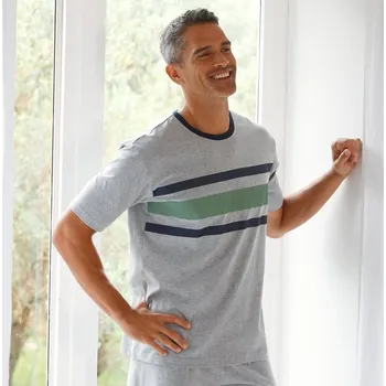 Pánské pyžamo Pyžamové tričko s pruhy a krátkými rukávy šedý melír 77/86 (S)