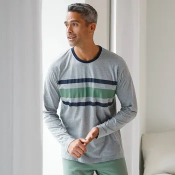 Pánské oblečení Pyžamové tričko s pruhy a dlouhými rukávy šedý melír 137/146 (4XL)