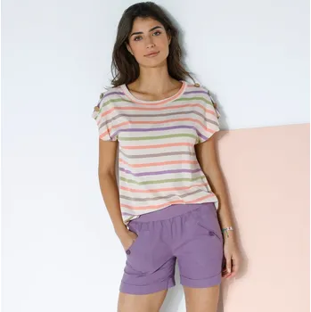 Pruhované tričko s kokosovými knoflíky na ramenou béžová/vícebarevná 42/44