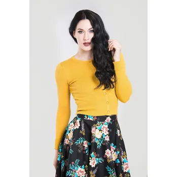 Dámský svetr Hell Bunny krátký kardigan Paloma - Mustard Velikost: XL (UK 16)