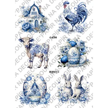 Výtvarný papír Rýžový a soft papír na decoupage - Velikonoce modré - KB4766 Materiál: Soft, Rozměr: A4