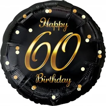 Balónek Fóliový balónek černý 60 HAPPY BIRTHDAY zlatý 45 cm
